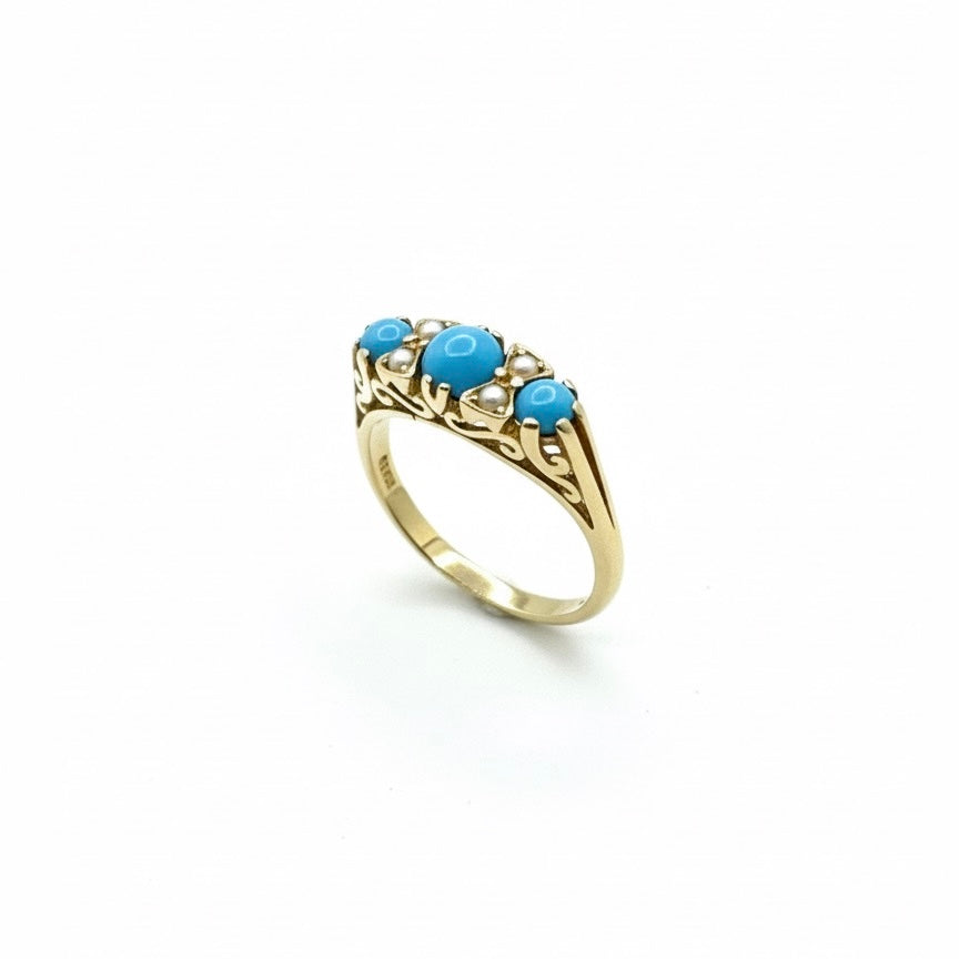 9ct Pearl and Turquoise Ring