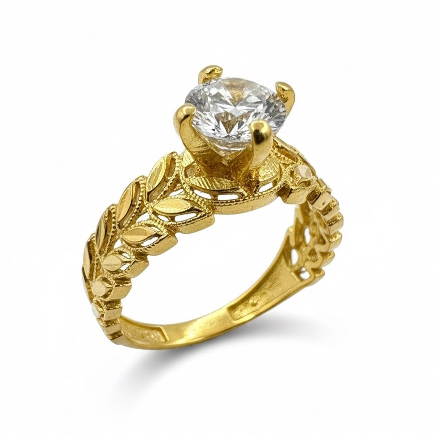 22ct Solitaire Diamond Cut Leaf Ring