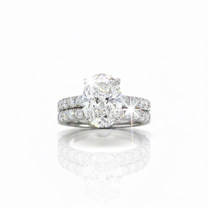 950 Platinum Oval Diamond With Diamond Shoulders And Matching Eternity Ring Set