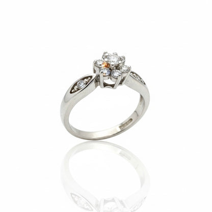 9ct White Gold Flower Centre Diamond Ring With Single Set Shoulders Ring