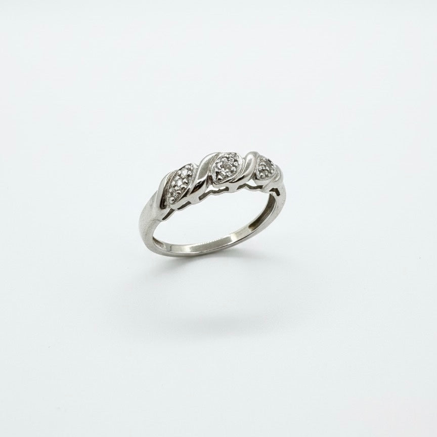 9ct White Gold Petal Diamond Ring
