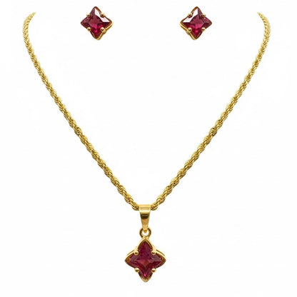 22ct Red Flower Solitaire Zirconia Pendant Set