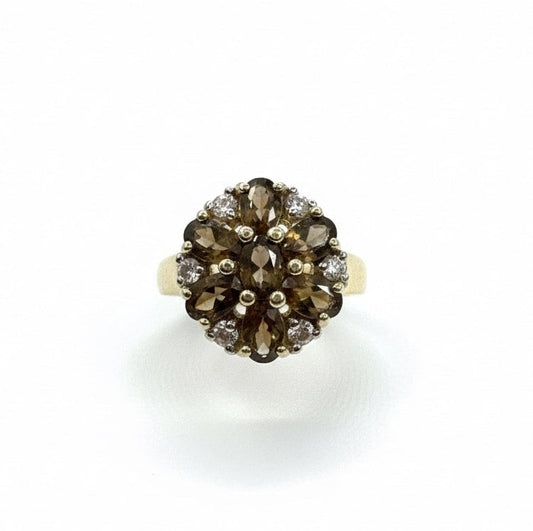 9ct Oval Cocoa and Round White Zircon Ring