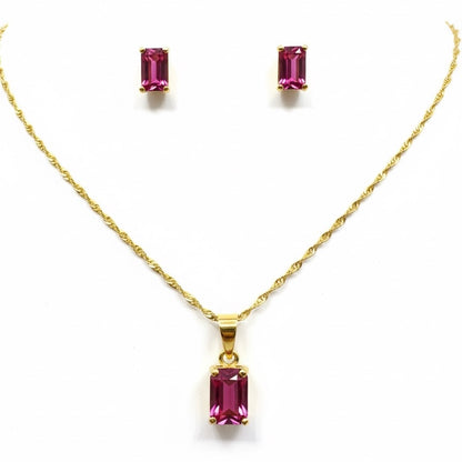 22ct Red Emerald Cut Zirconia Pendant Set
