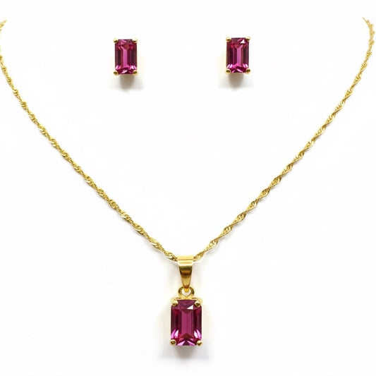 22ct Red Emerald Cut Zirconia Pendant Set