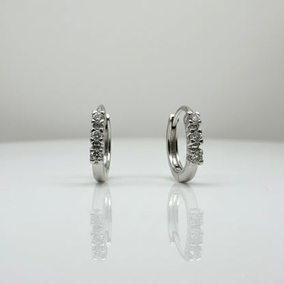 18ct White U Shape Triple Diamond Hoop Earrings