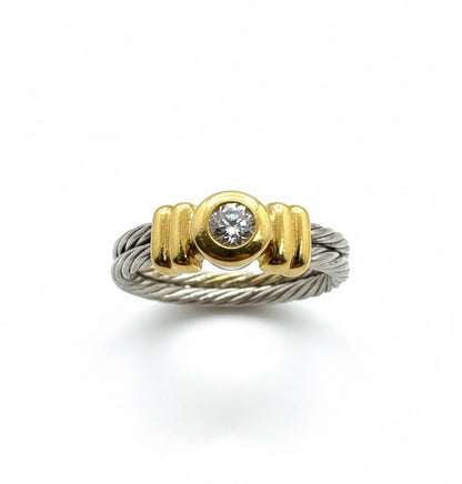 9ct Two Tone Solitaire Diamond Ring With Double Twisted Band