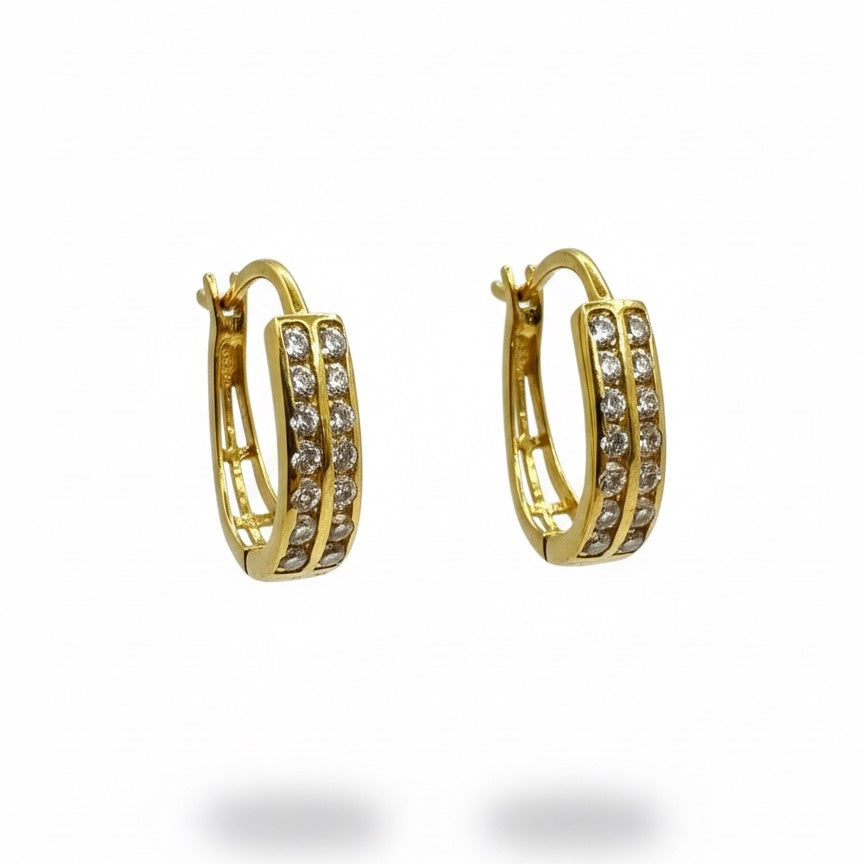 18ct Elongated Double Set Zirconia U Hoop Earrings