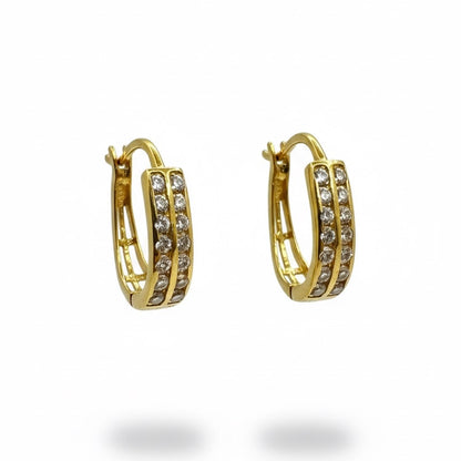 18ct Elongated Double Set Zirconia U Hoop Earrings