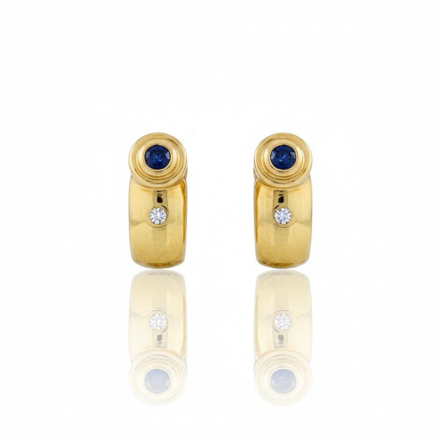 18ct Semi Hoop Sapphire And Diamond Stud Earrings