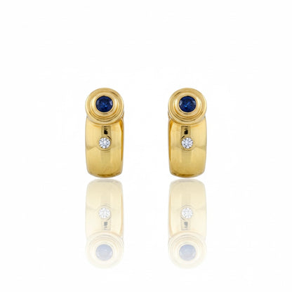 18ct Semi Hoop Sapphire And Diamond Stud Earrings