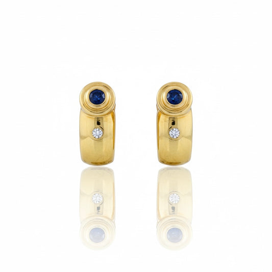 18ct Semi Hoop Sapphire And Diamond Stud Earrings