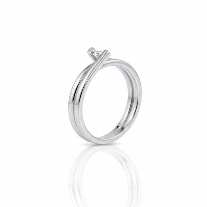 18ct White Gold Double Band Floating Solitaire Diamond Ring