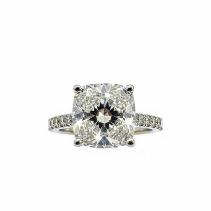 950 Platinum Cushion Diamond Ring With Hidden Diamond Halo And Hidden Diamond Bridge With Shoulder Ring
