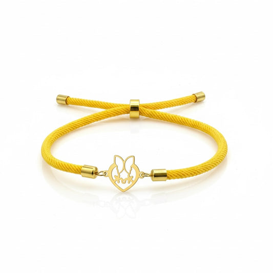 18ct Centre Butterfly And Flower Charm With Yellow Artificial Adjustable Rope Bracelet