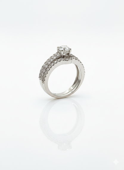 18ct White Gold Double Shoulder And Hidden Diamond With Matching Interlocking Eternity Band Ring Set