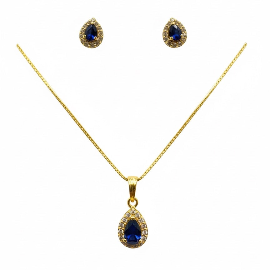 22ct Blue Halo Teardrop Pendant Set