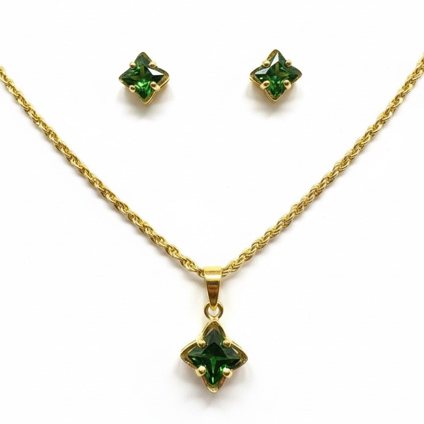 22ct Green Flower Solitaire Zirconia Pendant Set