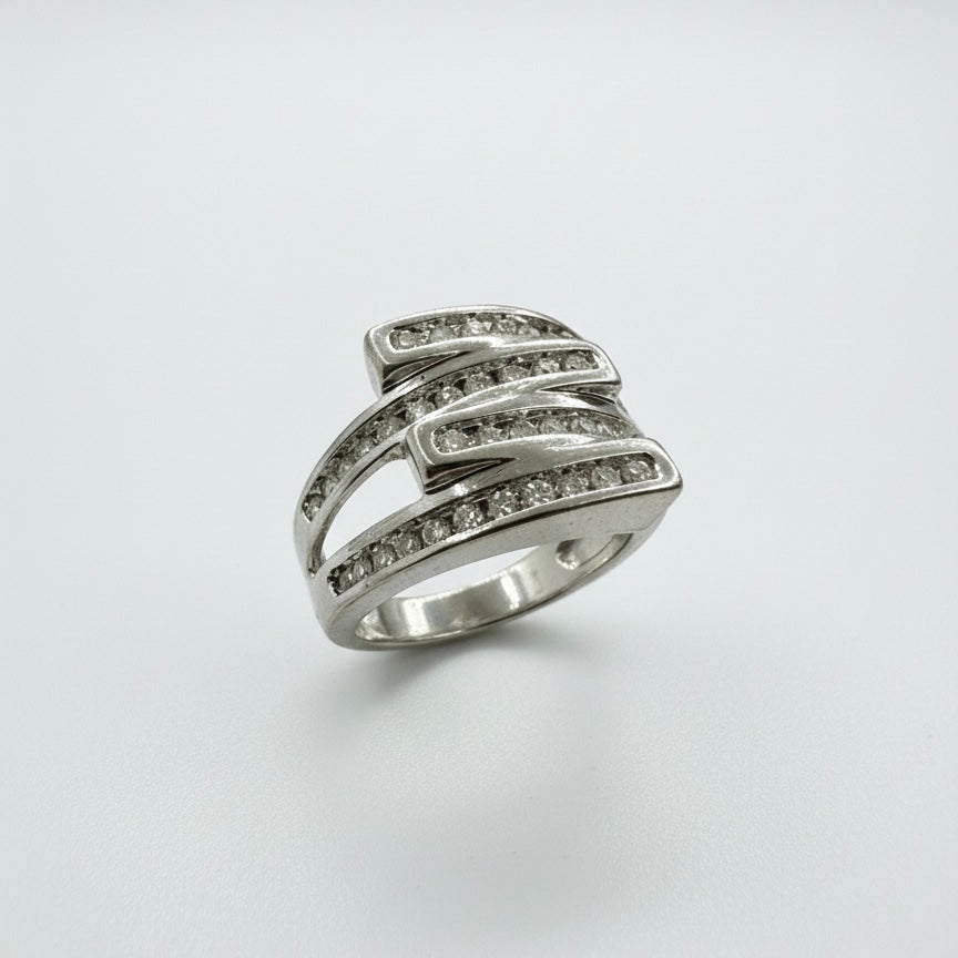 9ct Twin Pair Interlocking Channel Set Band Diamond Ring