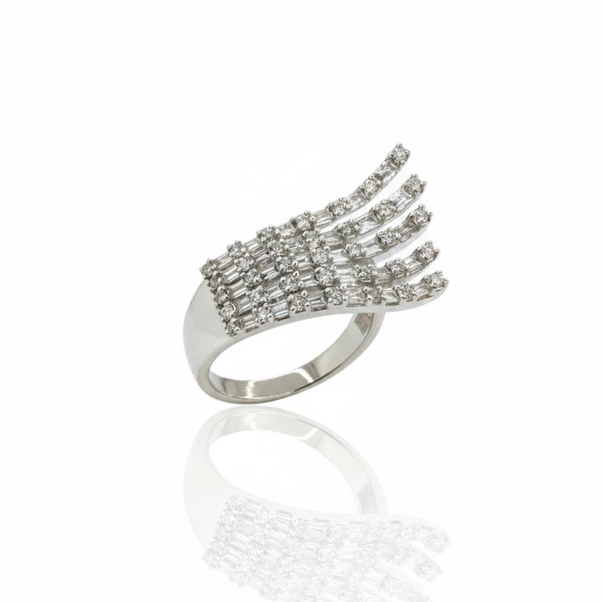 18ct White Gold 5 Lane Encrusted Baguette And Round Brilliant Diamond Ring