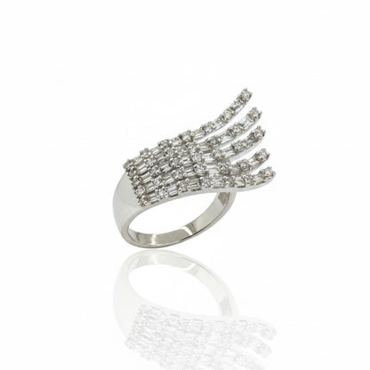 18ct White Gold 5 Lane Encrusted Baguette And Round Brilliant Diamond Ring