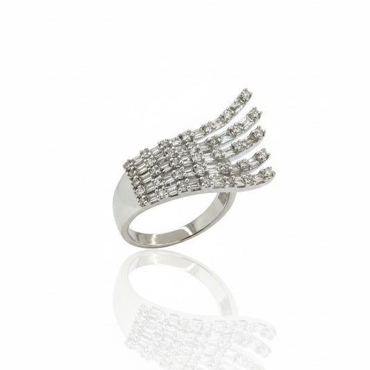 18ct White Gold 5 Lane Encrusted Baguette And Round Brilliant Diamond Ring