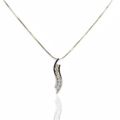18ct White Gold Channel Set Zirconia Wavy Pendant And Chain