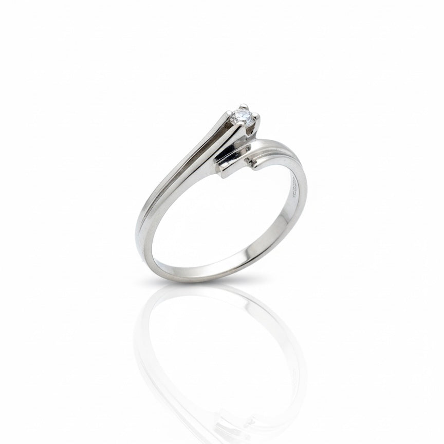 18ct White Gold Solitaire Diamond Ring With Wave Twist