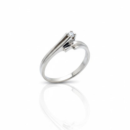 18ct White Gold Solitaire Diamond Ring With Wave Twist