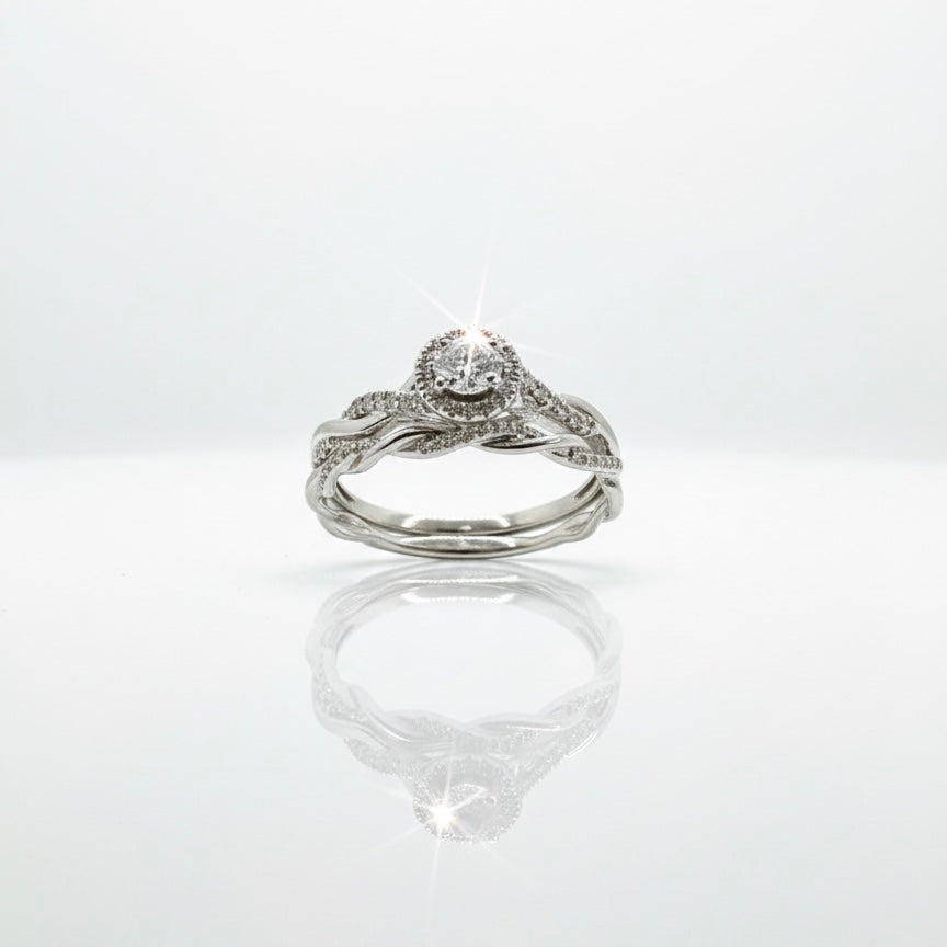 9ct White Gold Diamond Twisted Ring And Eternity Band Set