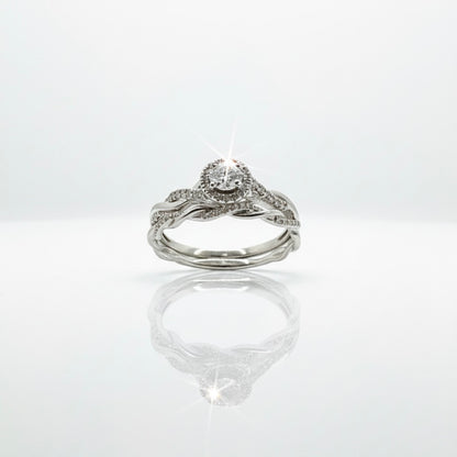 9ct White Gold Diamond Twisted Ring And Eternity Band Set