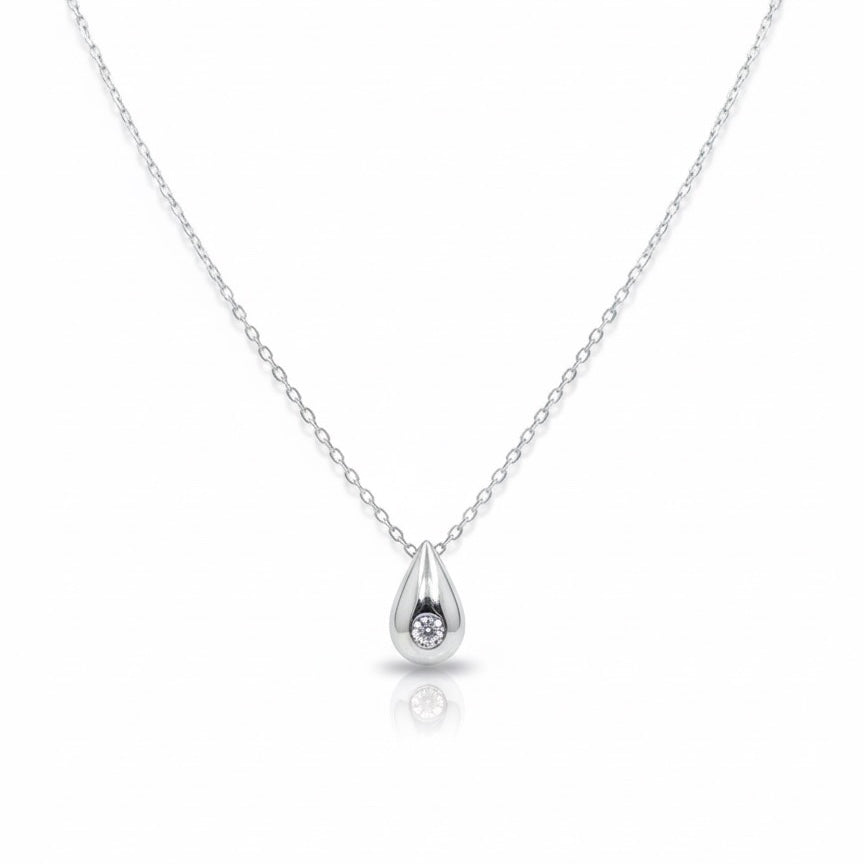 18ct White Gold Zirconia Drop Pendant With Chain