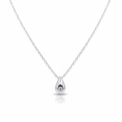 18ct White Gold Zirconia Drop Pendant With Chain
