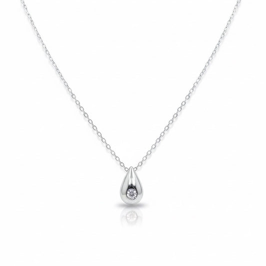 18ct White Gold Zirconia Drop Pendant With Chain