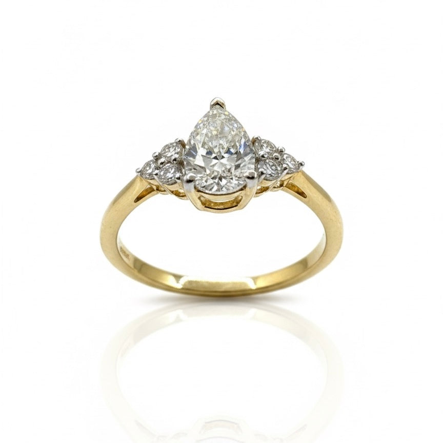 18ct Diamond Pear With Diamond Round Brilliant Shoulder Ring