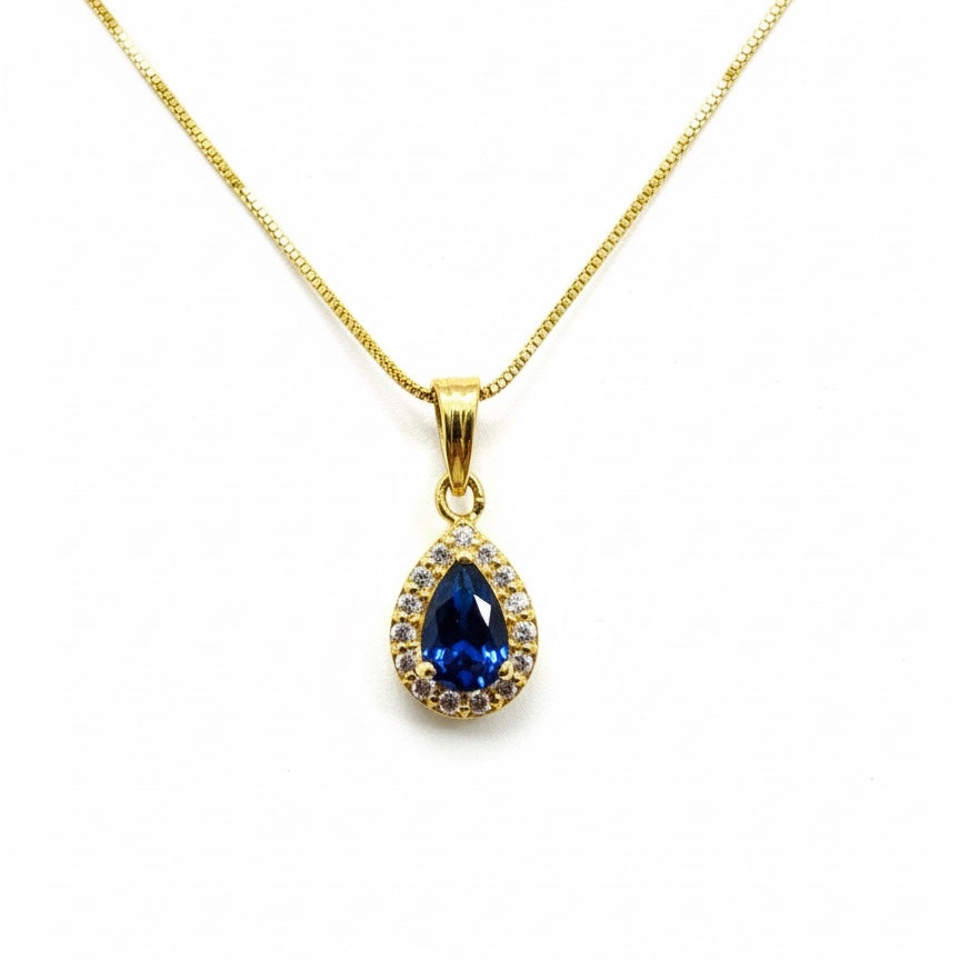22ct Blue Halo Teardrop Pendant Set
