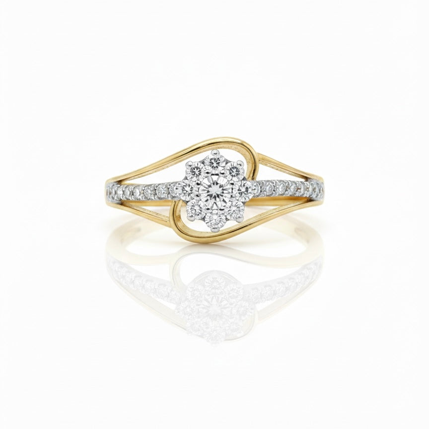 18ct Cluster Set Diamond With Twisted band extension Ring
