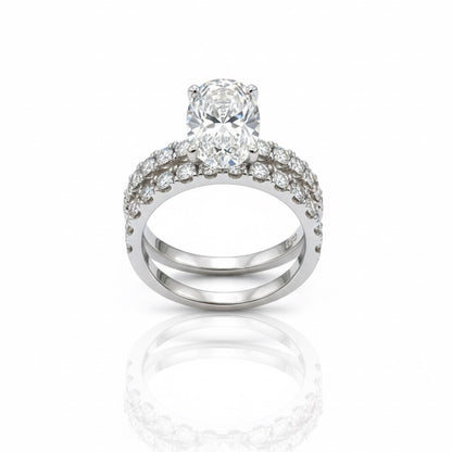 950 Platinum Oval Diamond With Diamond Shoulders And Matching Eternity Ring Set