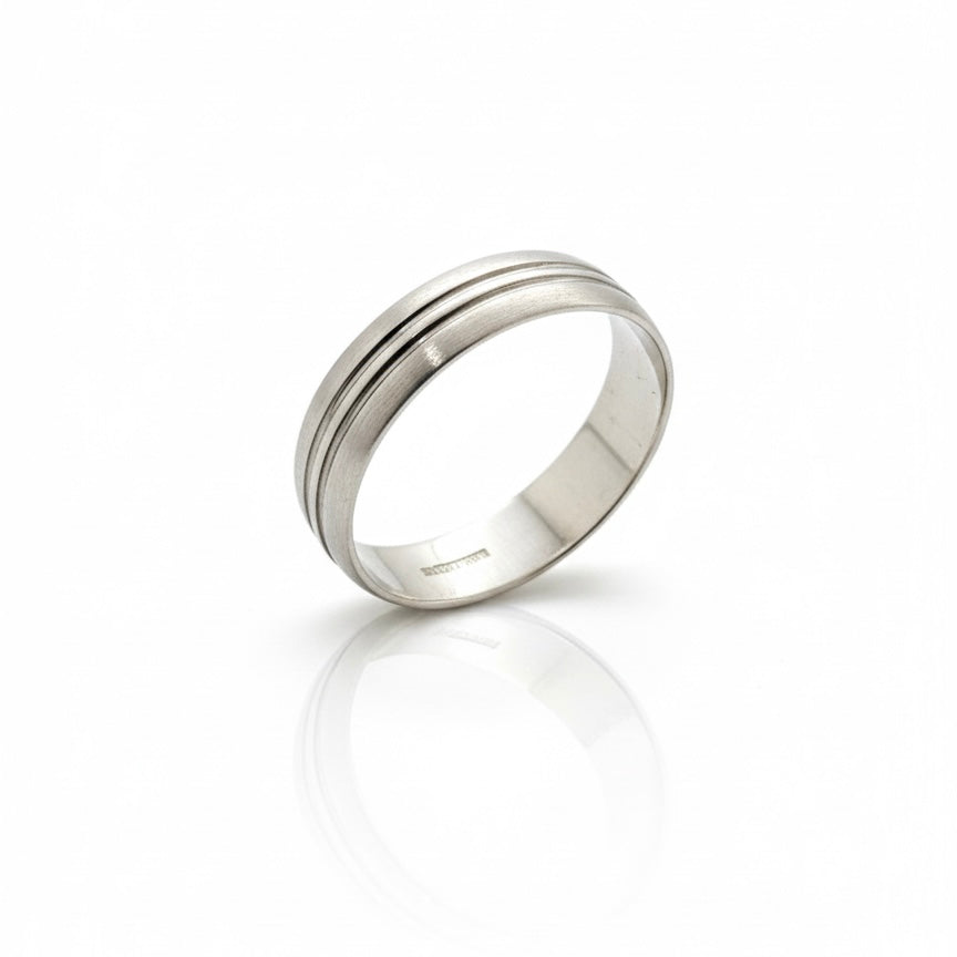9ct White Gold Band With Twin Engraved Lines Ring