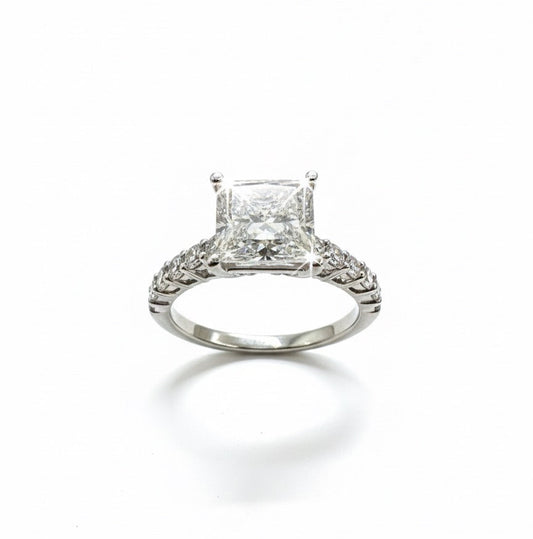 950 Platinum Princess Cut Diamond With Diamond Round Brilliant Shoulder Ring