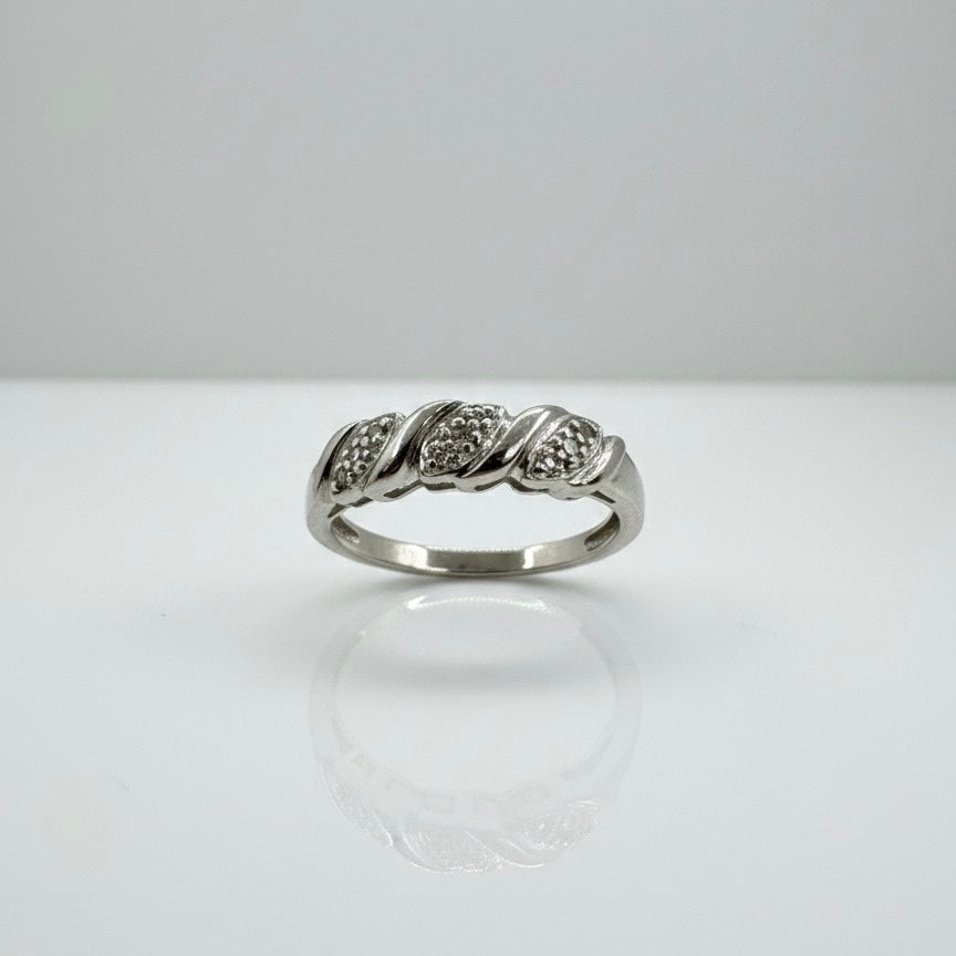 9ct White Gold Petal Diamond Ring