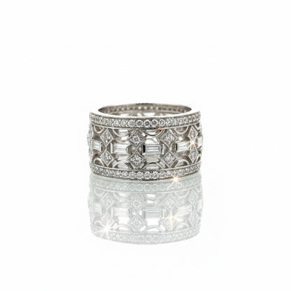 18ct White Gold Baguette And Round Brilliant Diamond Band Ring