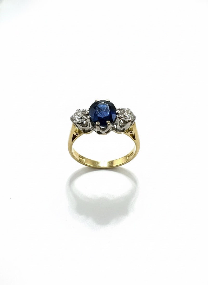 18ct Teal Sapphire And Diamond Trilogy Ring