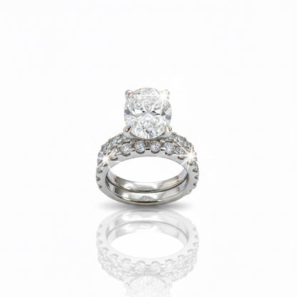 950 Platinum Oval Diamond With Diamond Shoulders And Matching Eternity Ring Set