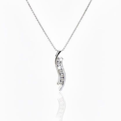 18ct White Gold Channel Set Zirconia Wavy Pendant And Chain