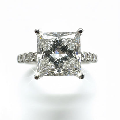 950 Platinum Princess Cut Diamond With Diamond Round Brilliant Shoulder Ring