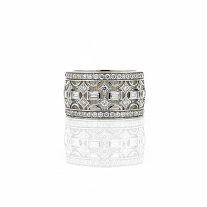 18ct White Gold Baguette And Round Brilliant Diamond Band Ring