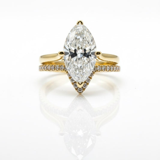 18ct Marquees Solitaire Diamond Ring With Matching Shape Eternity Band Ring Set