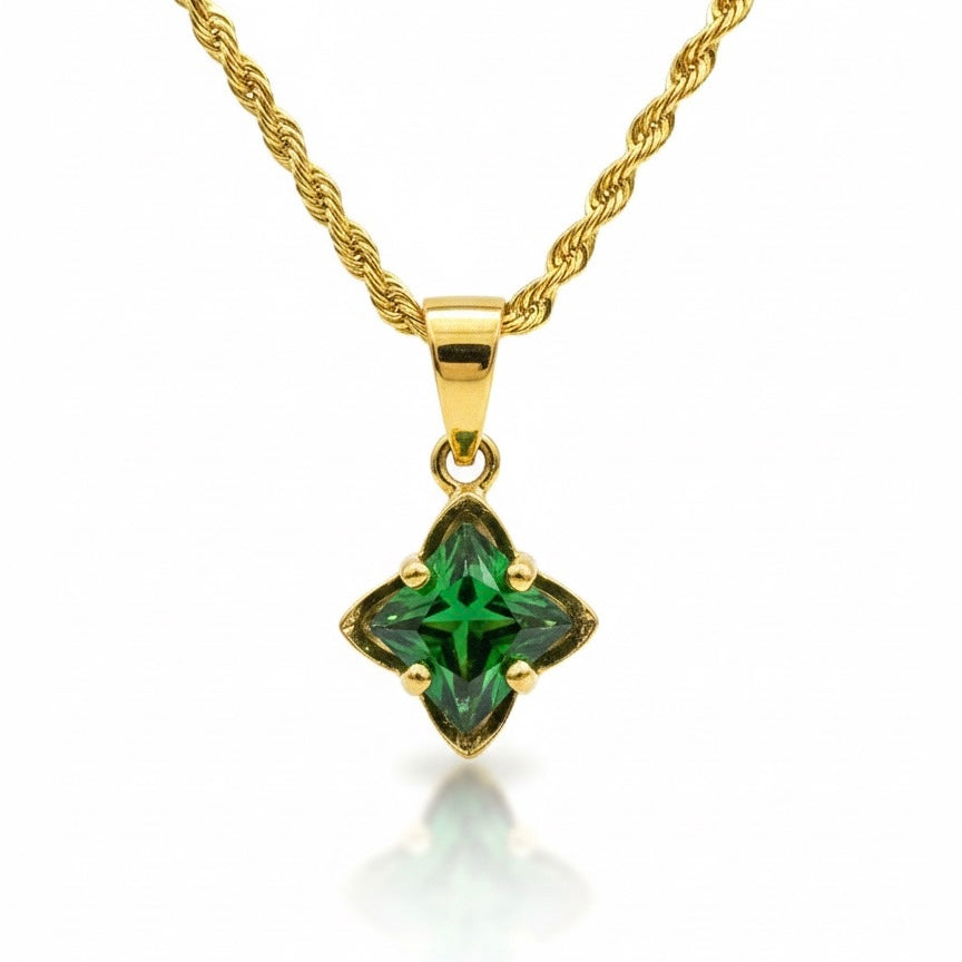 22ct Green Flower Solitaire Zirconia Pendant Set