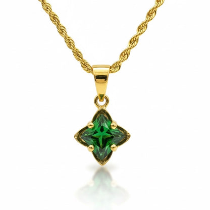 22ct Green Flower Solitaire Zirconia Pendant Set